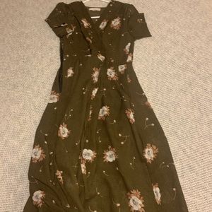 FAUX WRAP OLIVE FLORAL DRESS
